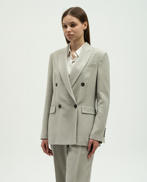 Brunello Cucinelli Gray double breasted linen jacket with monil chain MH1262215