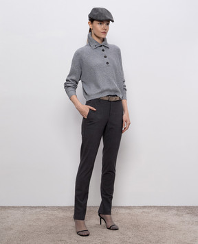 Brunello Cucinelli Gray wool pants with monil chain MPW07P8584