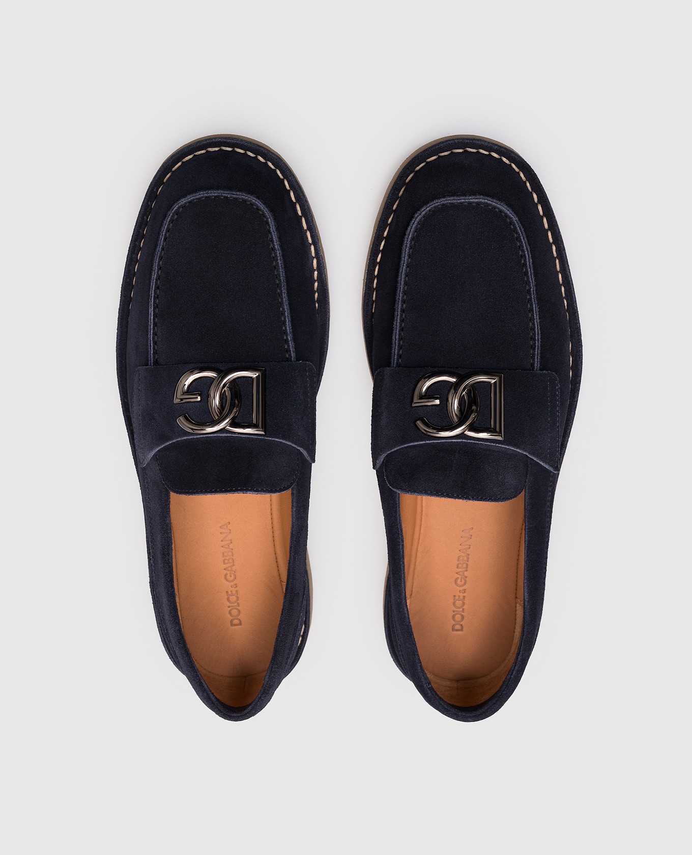 Blue suede loafers with monogram logo Dolce&Gabbana 4