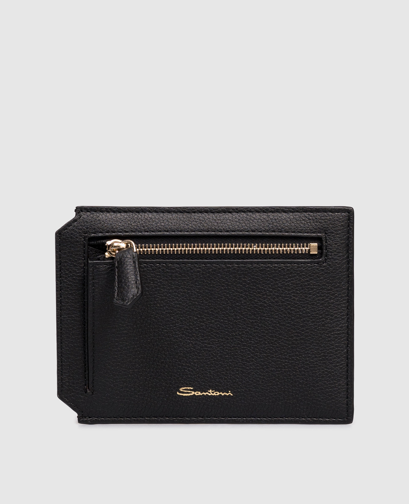 Black leather cardholder with logo Santoni