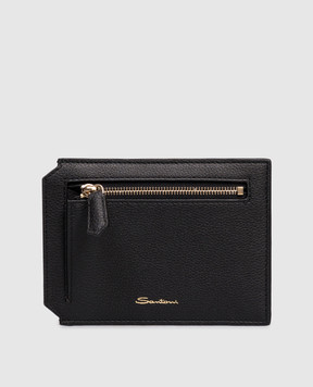 Santoni Black leather cardholder with logo DFPPA2694FOHSIW