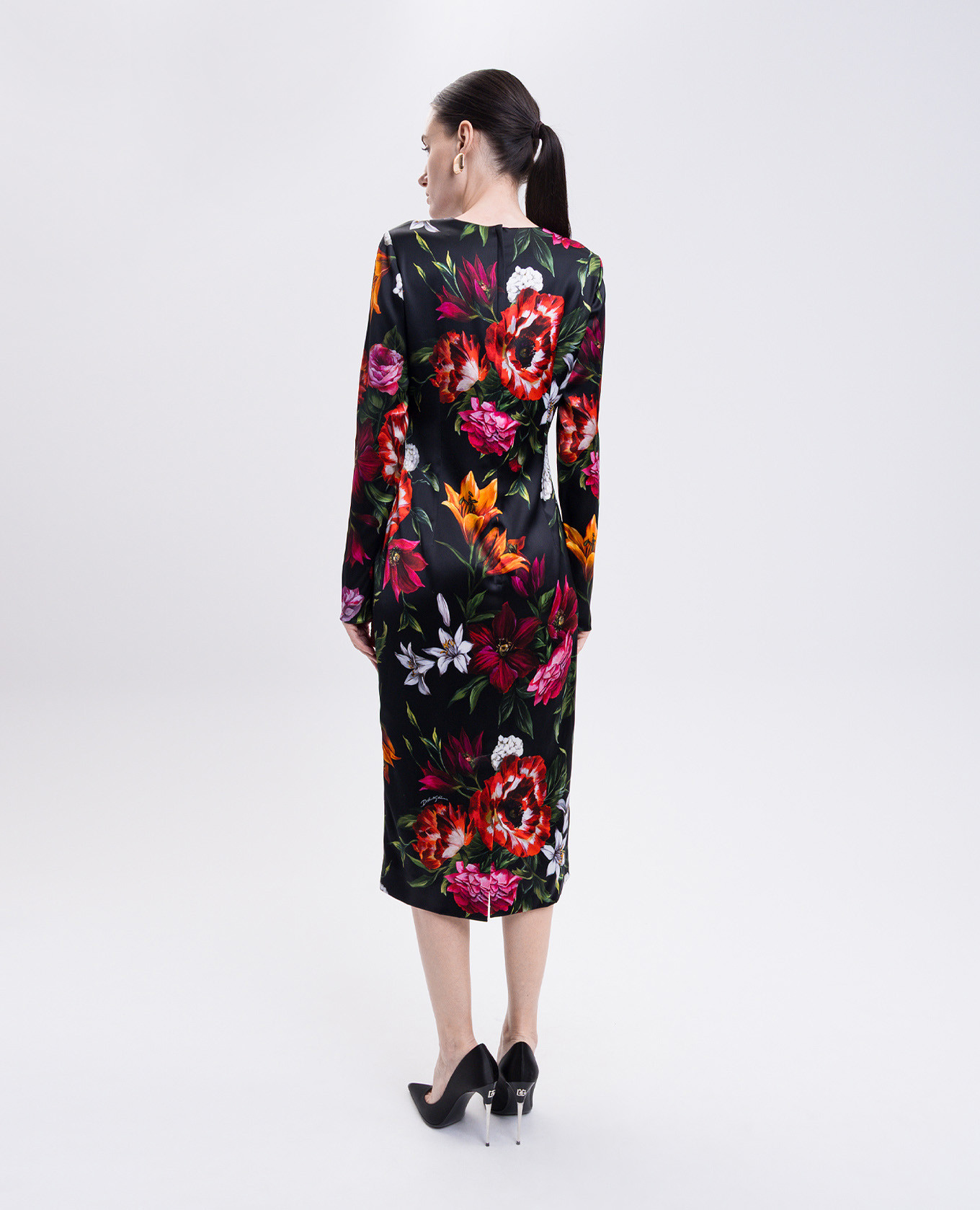 Black floral print midi dress Dolce&Gabbana 3