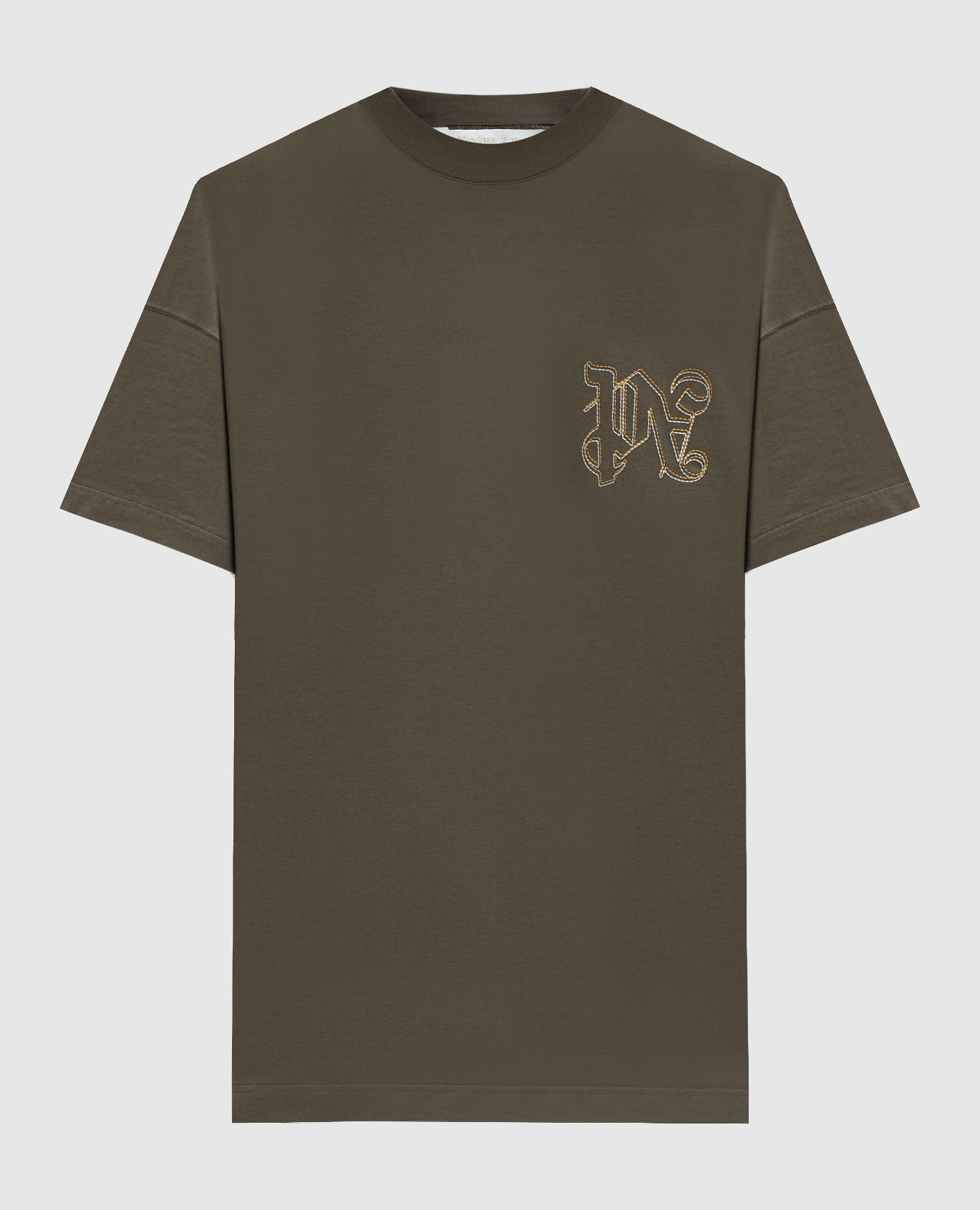 Khaki t-shirt with logo embroidery palm angels