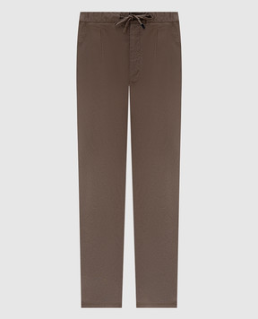 Enrico Mandelli Brown linen pants with logo GYM02B5654