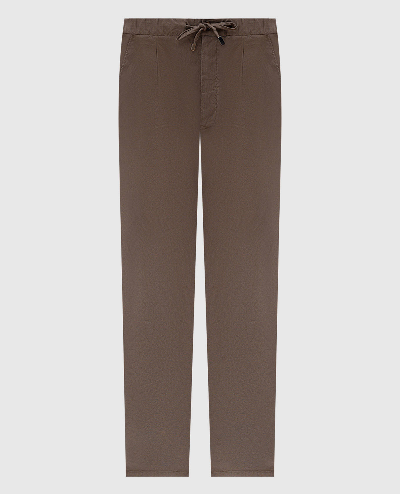 Brown linen pants with logo Enrico Mandelli