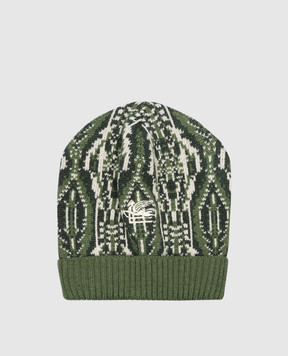 Etro Children's green wool and cashmere hat with logo embroidery GV0P97W0033