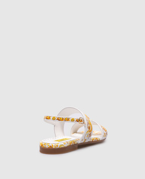 Dolce&Gabbana Children's White Leather Sandals with Majolica Print Logo D10819A11143738