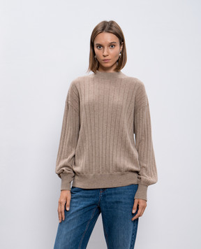 Brunello Cucinelli Beige cashmere sweater with monil chain M12193400