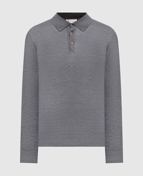 Brunello Cucinelli Grey silk polo with long sleeves MNB805415