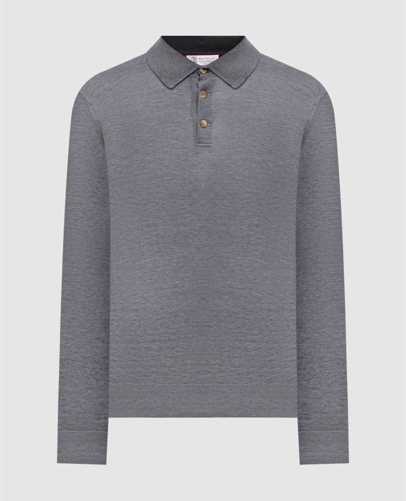 Grey silk polo with long sleeves