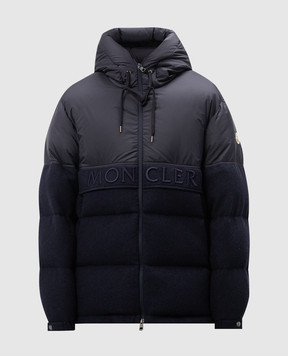 Moncler Blue wool blend down jacket with logo embroidery J20911A00146M5113