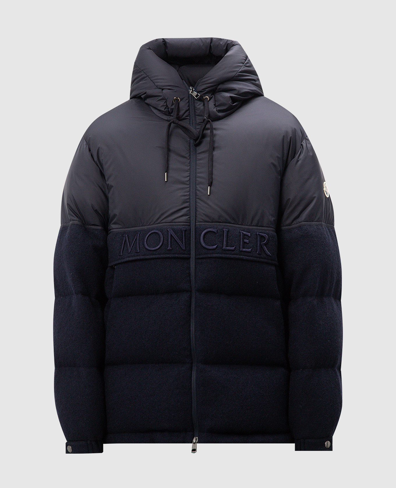 

Blue wool blend down jacket with logo embroidery Moncler