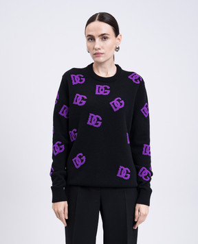 Dolce&Gabbana Black wool sweater with DG pattern FXX06TJCVYX