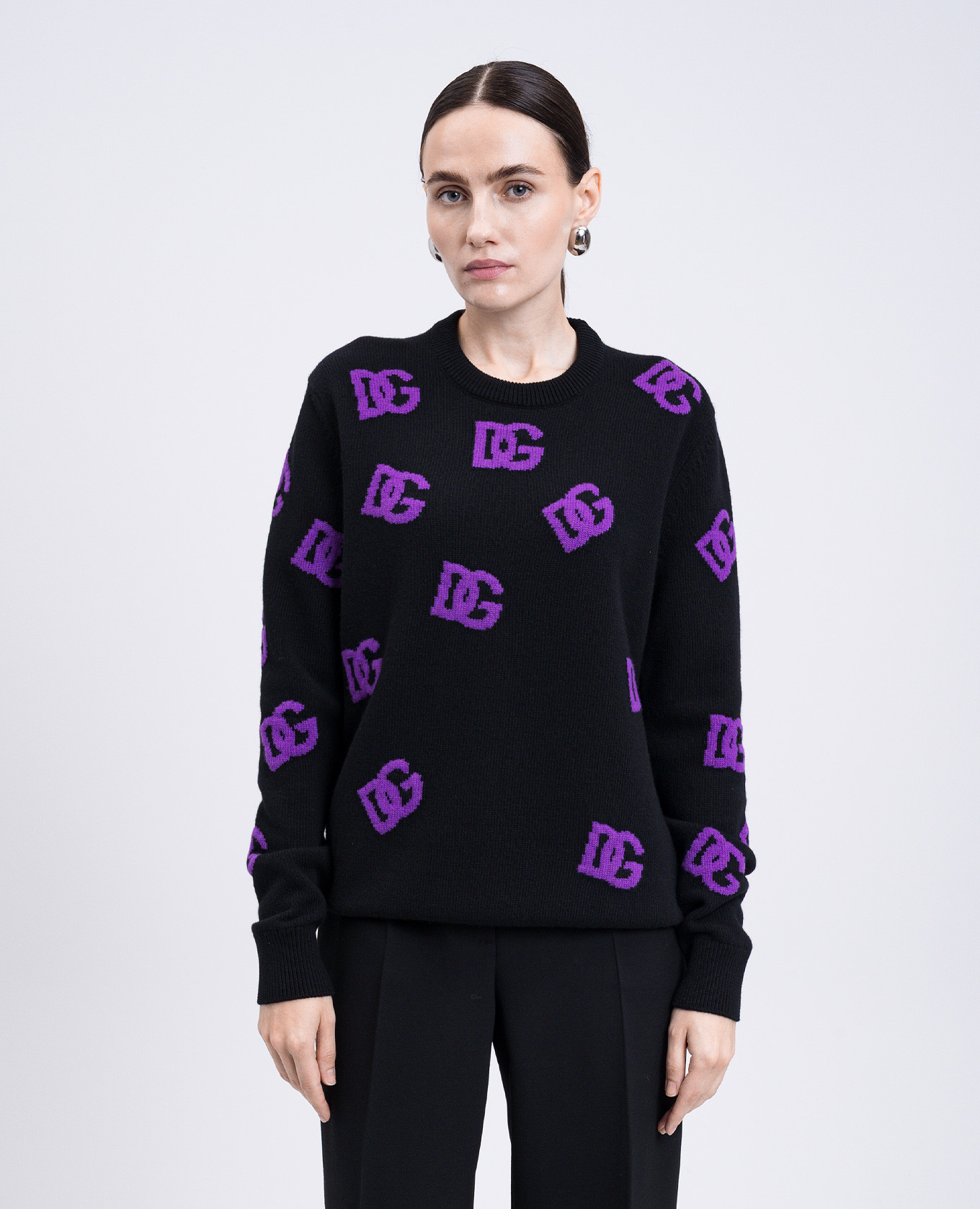 Black wool sweater with DG pattern Dolce&Gabbana 3