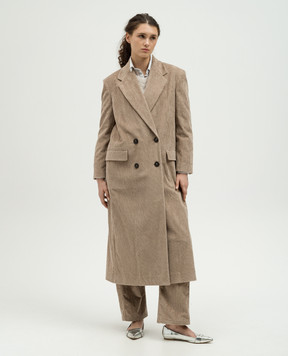 Brunello Cucinelli Beige corduroy coat with monil chain MD5749831P