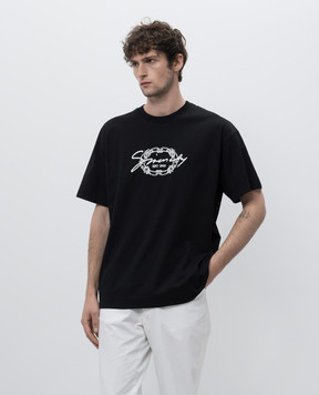 Givenchy Black T-shirt with contrast logo embroidery BM71MG3YPK