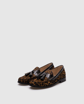Stuart Weitzman Brown leather LOTTIE loafers in animal print SL594