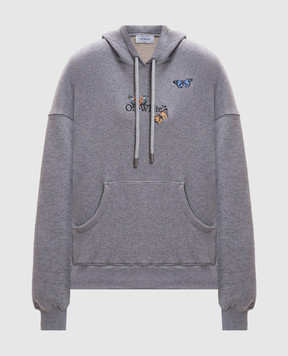 Off-White Gray melange hoodie with embroidery OWBB058S25FLE001