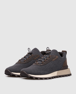Brunello Cucinelli Blue sneakers with a monil chain MZ60G3074