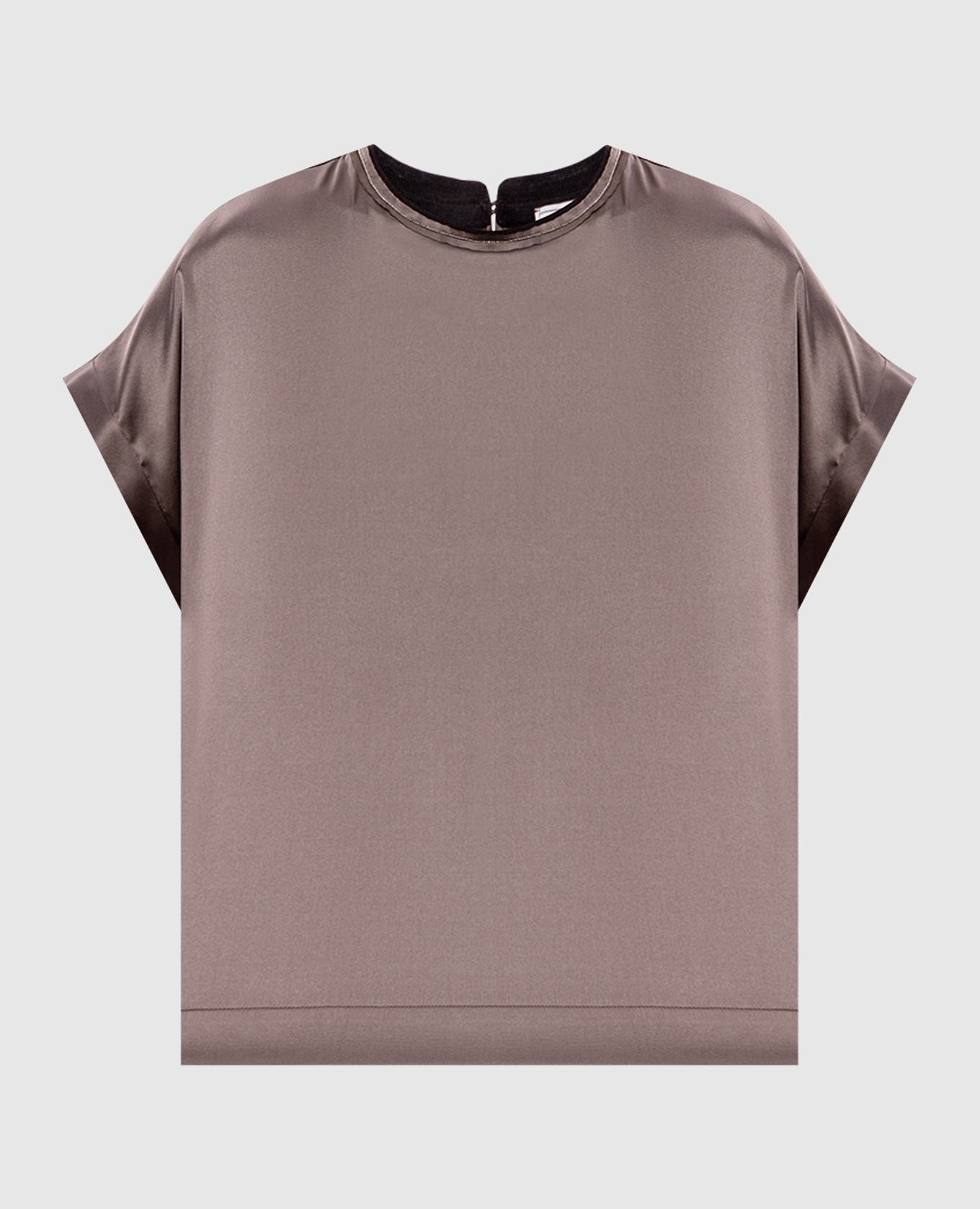 Brown silk top with monil chain Peserico