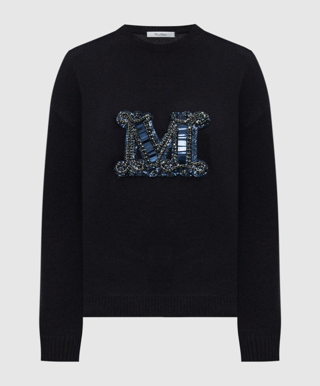 Max Mara - Blue VICOLO wool and cashmere sweater with crystal and