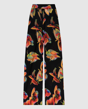 Alexander McQueen Black silk pants with floral print 700838QCAHF