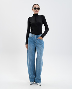 Thierry Mugler Blue jeans with lace-up detail and logo patch 25F6PA0487211