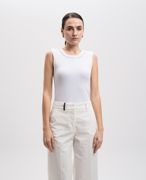 Peserico White ribbed top with monil chain S08700J005669