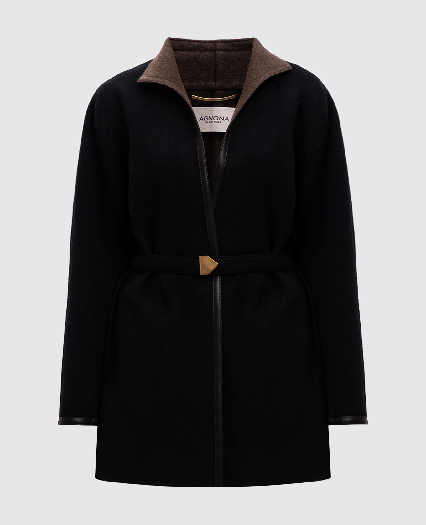 

Black Scented Cashmere Cropped Coat with Leather Trim Agnona