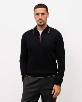 Stefano Ricci Black wool polo shirt with emblem K303024P30F25346