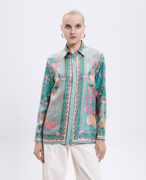 Versace Green Underwater Barocco silk blouse 10013601A14746