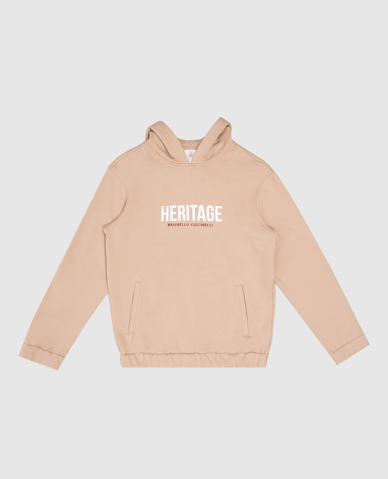 Children's beige hoodie with logo embroidery brunello cucinelli