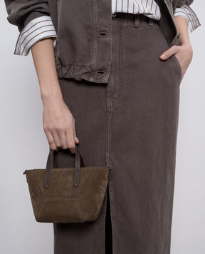 Brunello Cucinelli Brown suede Duo mini bag with logo MBDLD2675