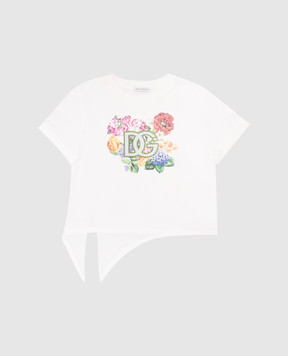 Dolce&Gabbana White T-shirt with a scroll print and a monogram logo patch L5JTOZG7O2A46
