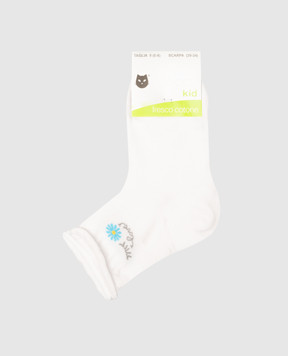RiminiVeste Children's white socks Ciocca with a pattern in the form of a flower 4505