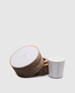 Brunello Cucinelli White scented candle in a ceramic candle holder with logo MLCANMD100