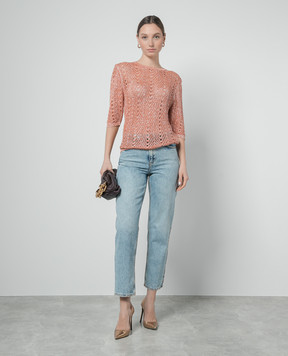 Twinset Orange openwork jumper with lurex 241TT3133