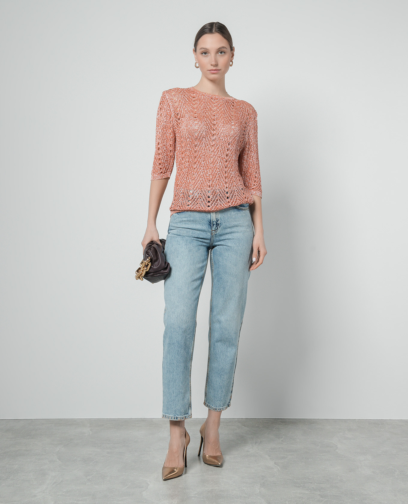 Orange openwork jumper with lurex Twinset 2
