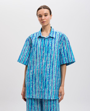 Gary Bigeni Blue SANTANA shirt with striped silk SANTANASTRIPE