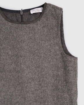 Brunello Cucinelli Children's gray wool dress with monil chain BD565A407B