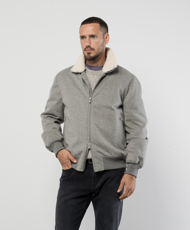 【美品】Brunello Cucinelli ダブルジップブルゾン グレー　極上 美品】Brunello Cucinelli ダブルジップブルゾン グレー 極上