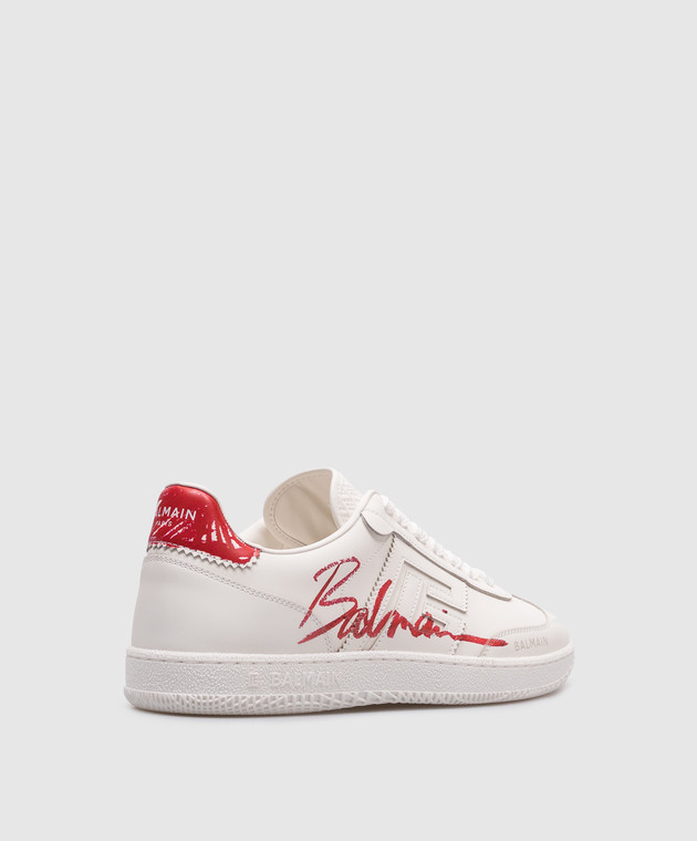 スニーカー Balmain Swan Sneakers - Balmain - Leather - White/Red Balmain Swan suede and smooth leather trainers white white