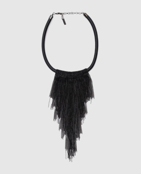 Peserico Black leather necklace with monil chains E35398C0CC165