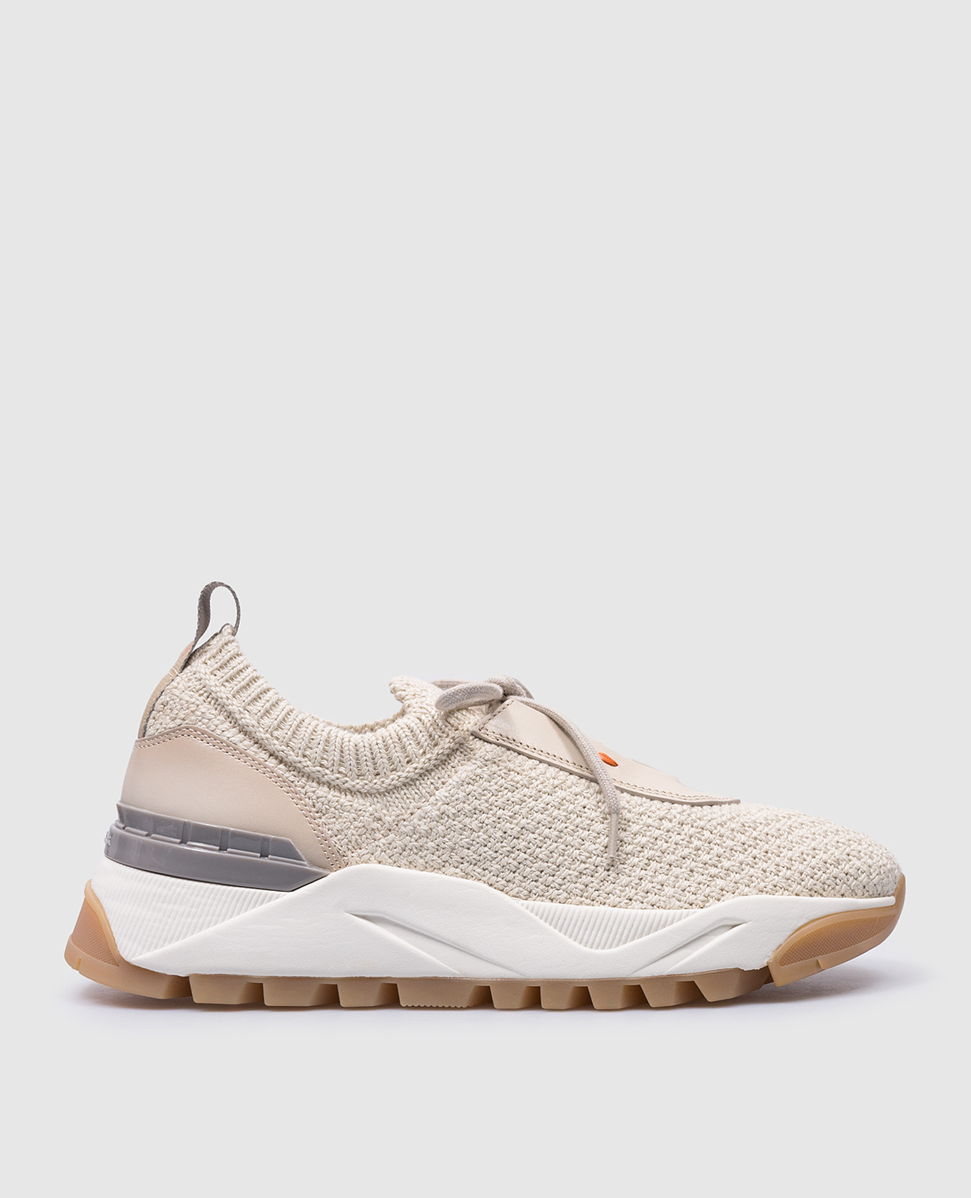 

Beige sneakers with a textured logo Santoni, Бежевый