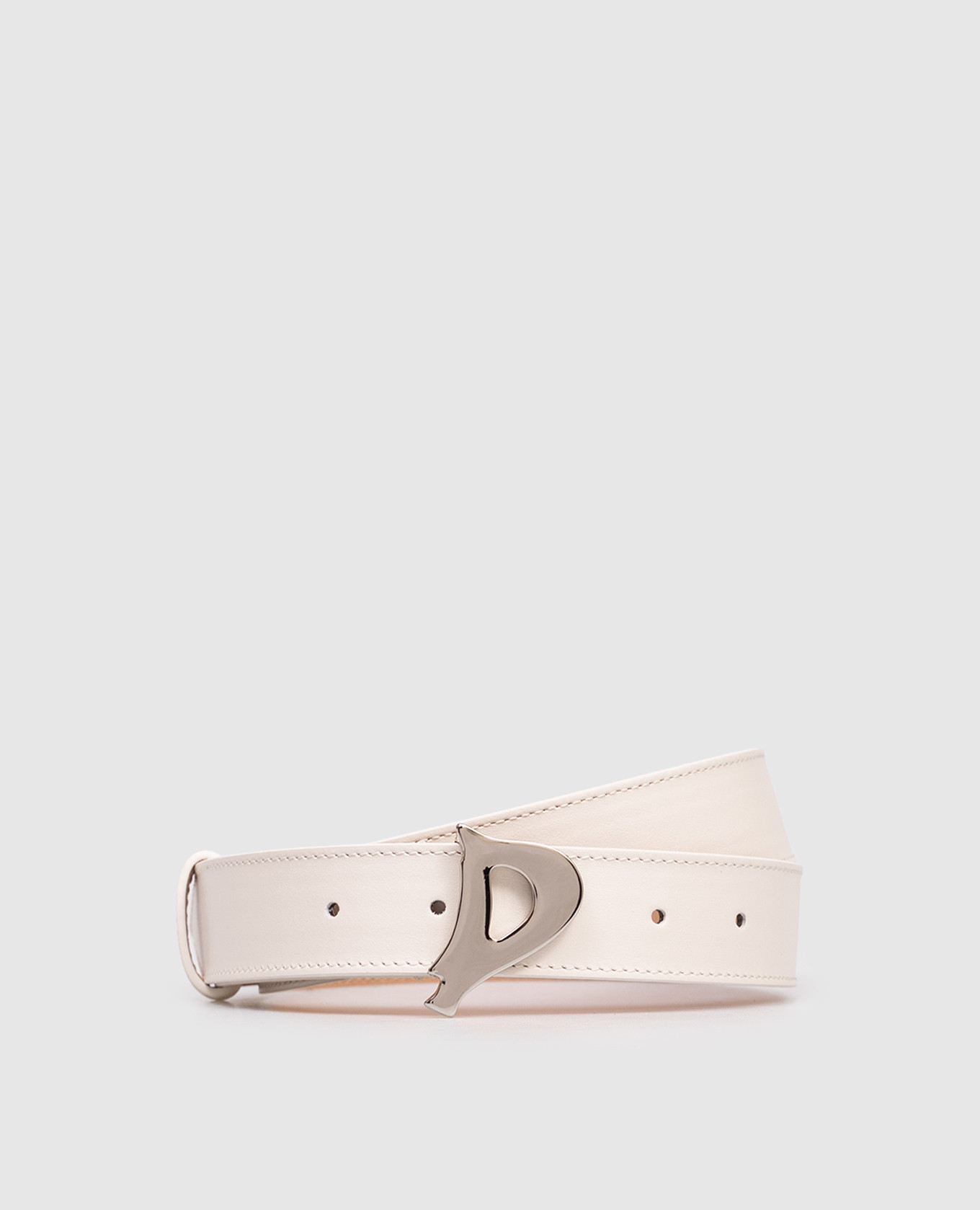Beige leather belt with logo