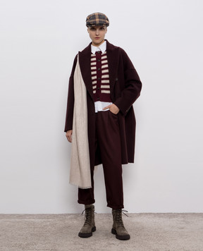 Brunello Cucinelli Burgundy striped cashmere cardigan M12205906P