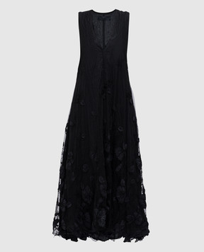 Marc Le Bihan Black midi dress with floral applique 2127