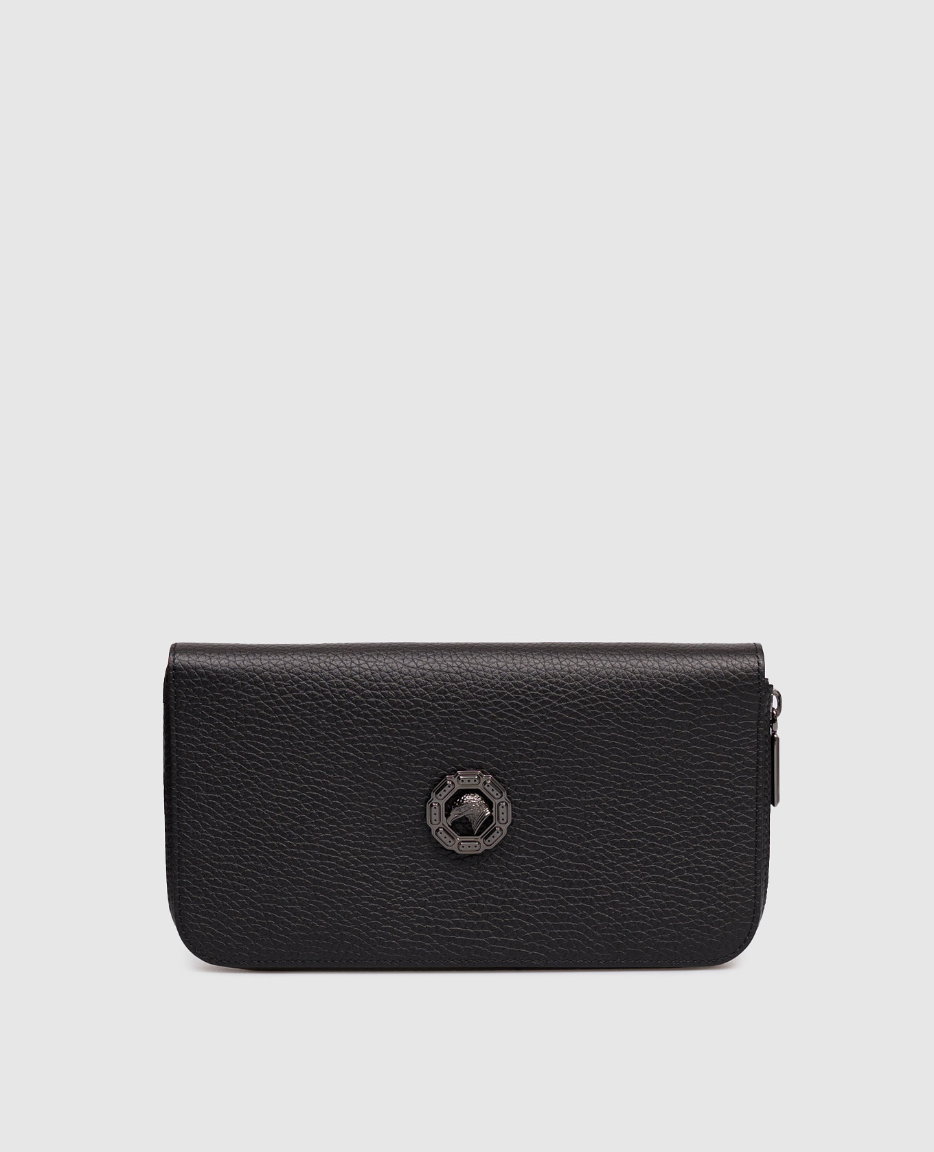 Black leather wallet with textured logo emblem Stefano Ricci