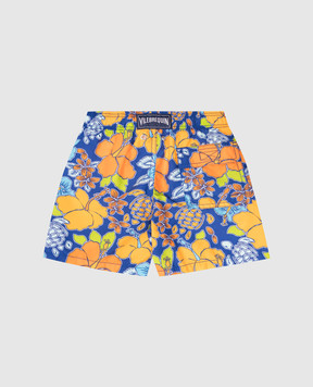 Vilebrequin Tropical Turtle Kids Blue Swim Shorts JIMCB113