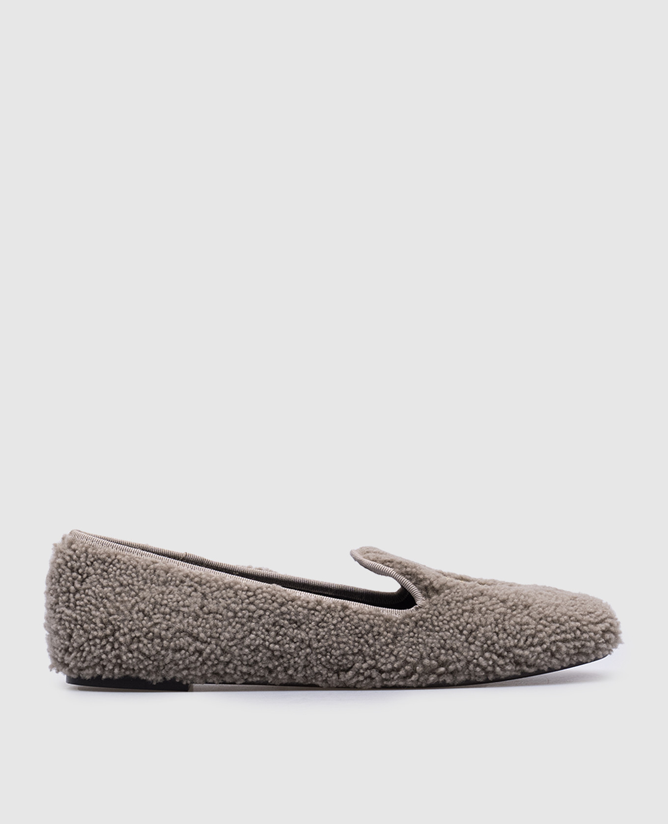 Gray leather ballet flats with fur brunello cucinelli